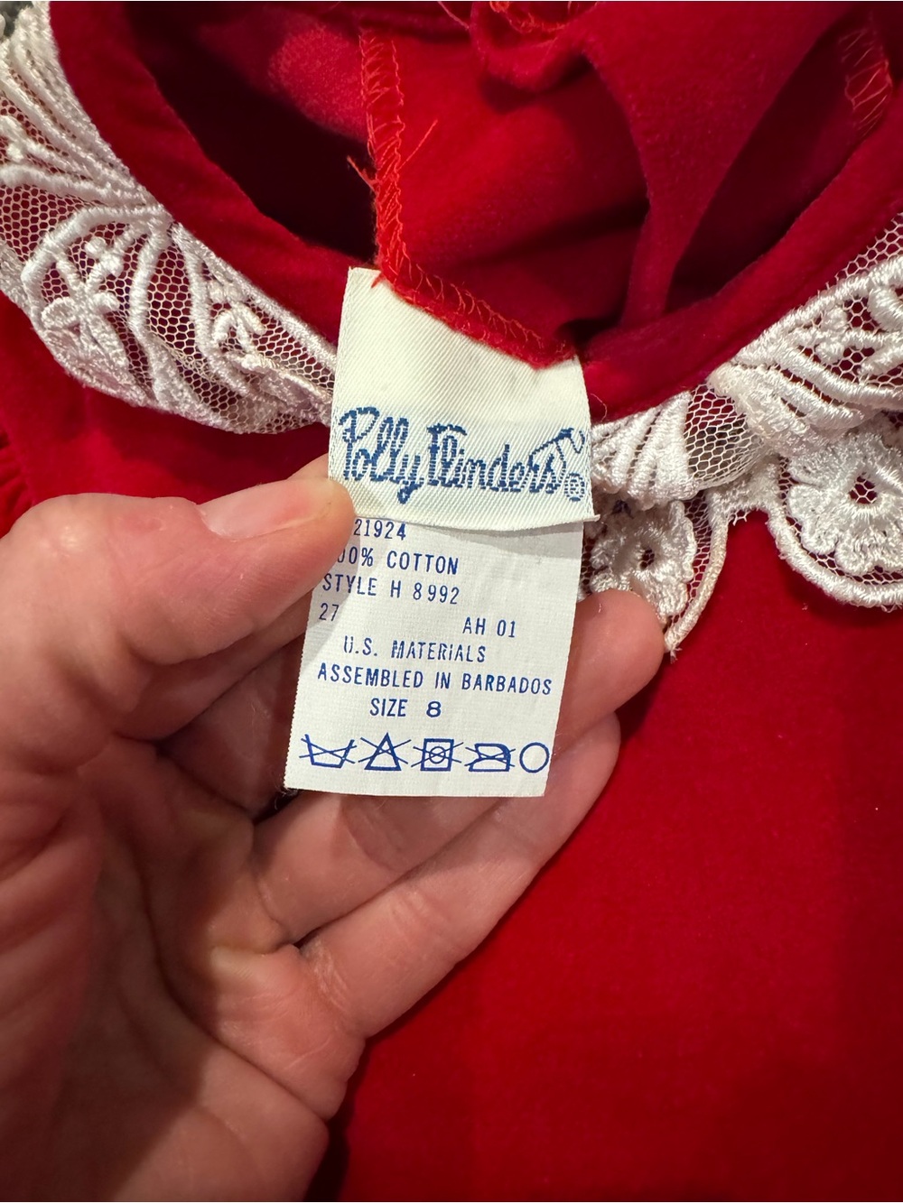 Vintage Polly Flinders Girls Red Velvet Dress with Lace Collar and embroidey - Picture 5 of 8